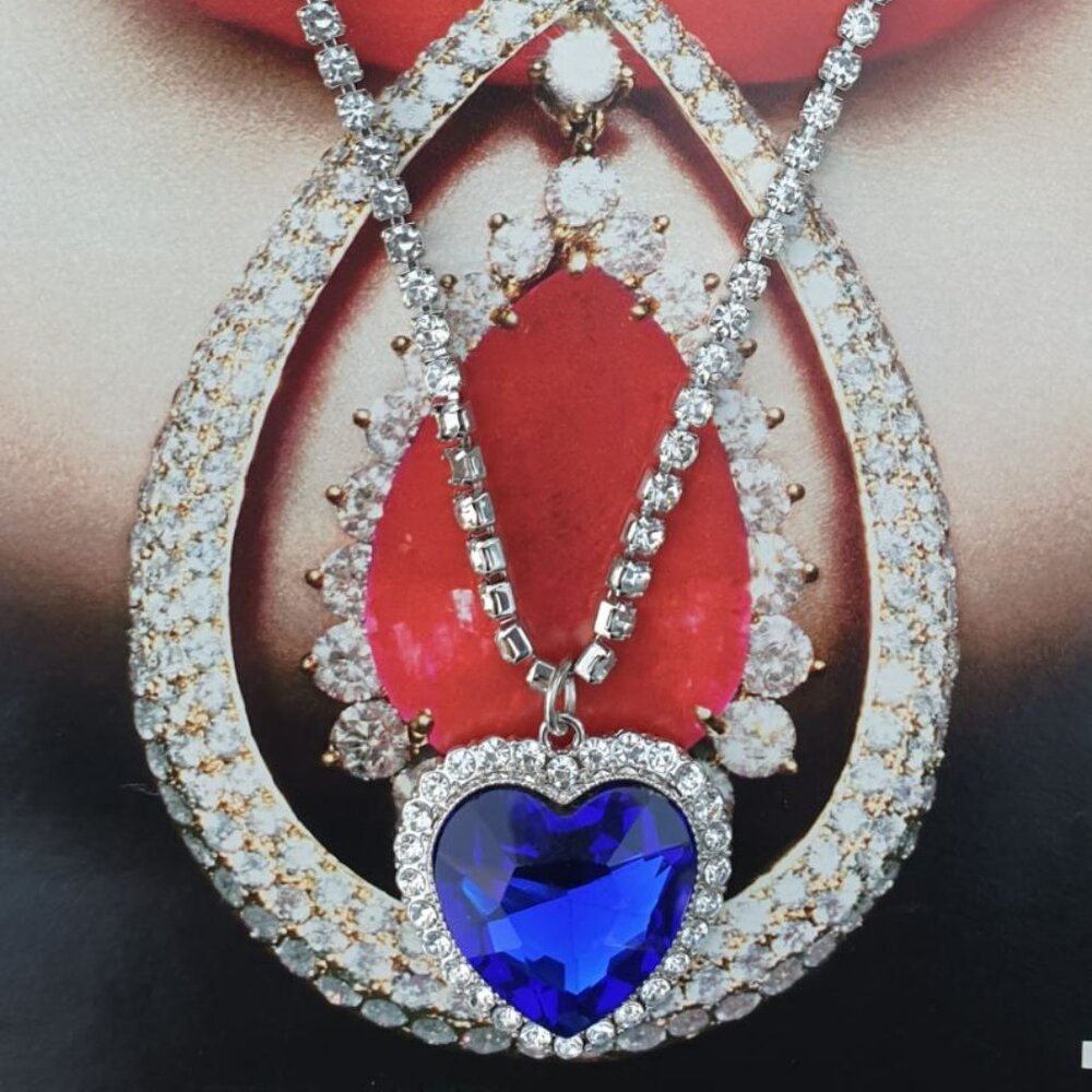 Blue Heart Crystals Necklace Pendant Fashion Women Jewelry Formal Accessory Gift